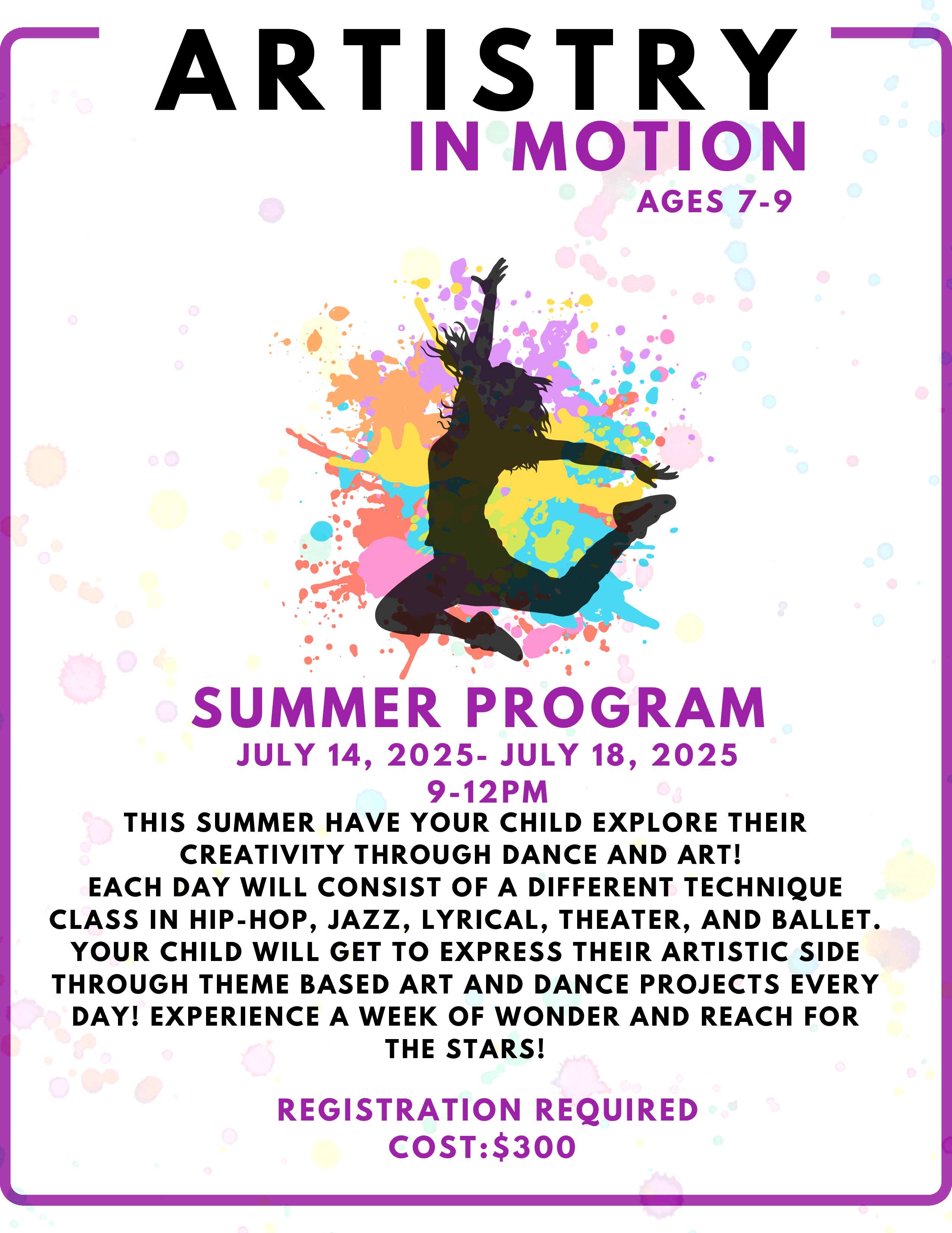 Artistry In Motion Summer Program Flyer 2025